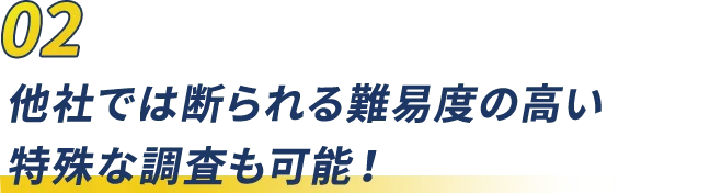 02 他社では断られる難易度の高い特殊な調査も可能！